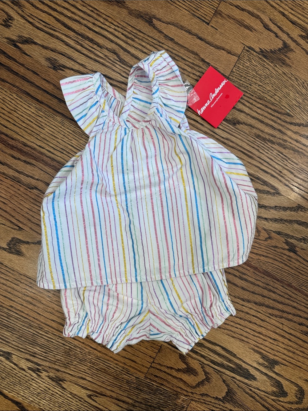 Hanna Andersson White Rainbow-Striped Ruffle 2 piece set Size 3-6 M NWT